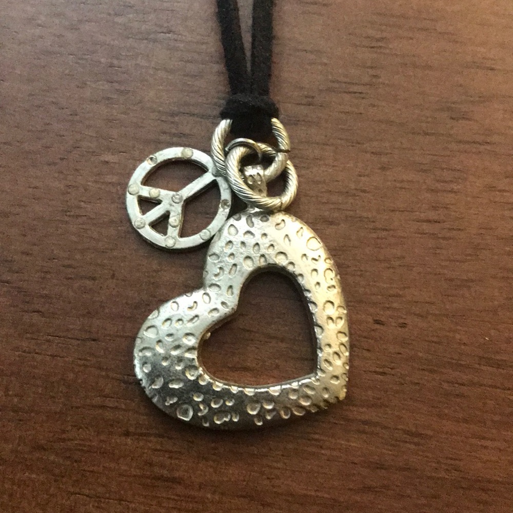 Heart and peace sign necklace.